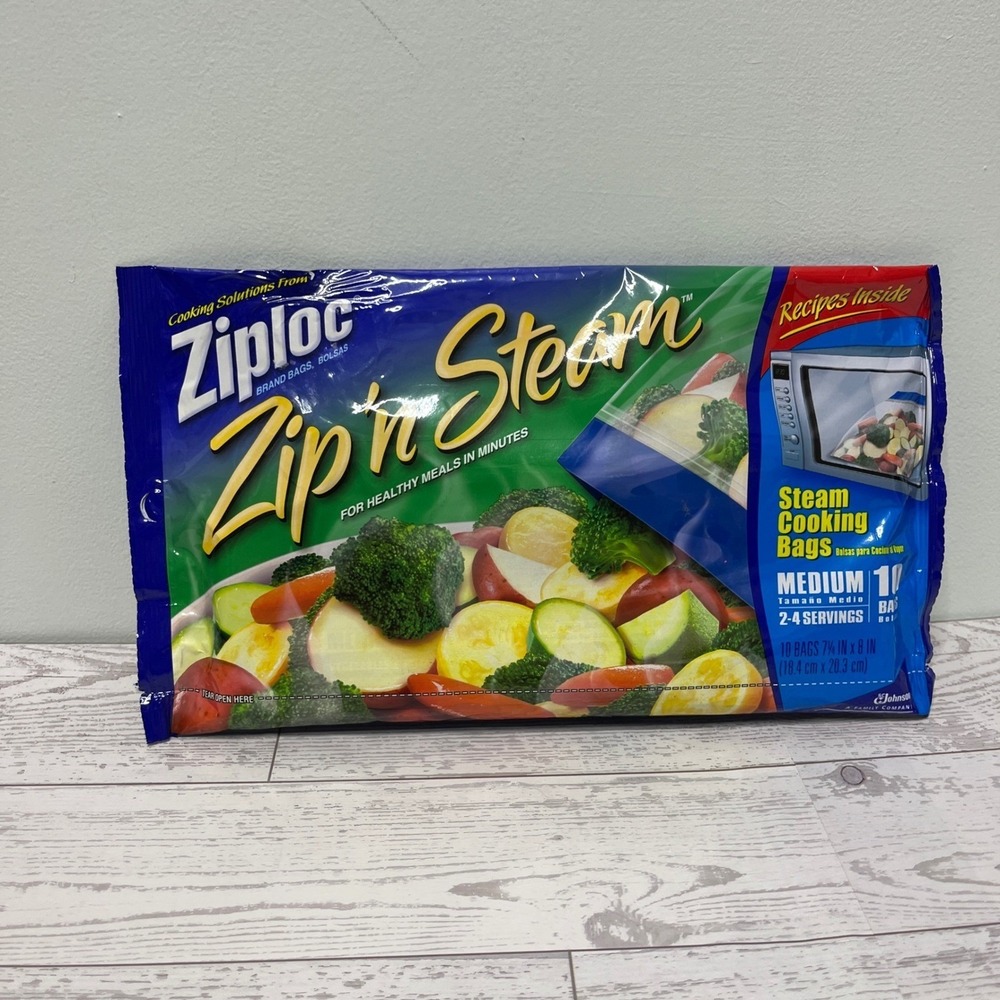 Ziploc Zip n Steam Medium Steam Cooking Bags 10 Count VTG NOS